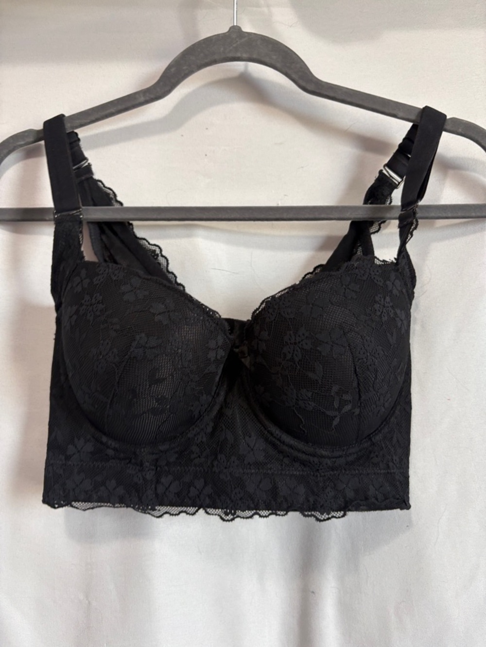 Lace Longline Support Bra in Black